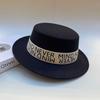 Hat Female British Autumn and Winter Celebrity Retro Versatile Jazz Hat Flat Top Felt Hat Black Wool Top Hat
