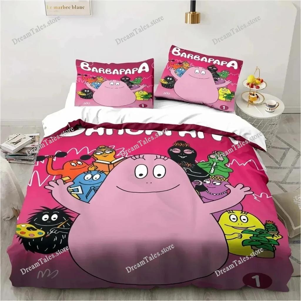 3D Print Cute Cartoon Barba-Papa Bedding Set Double Twin King Duvet Cover Comforter Pillowcase Boys Girls Adults Bedroom