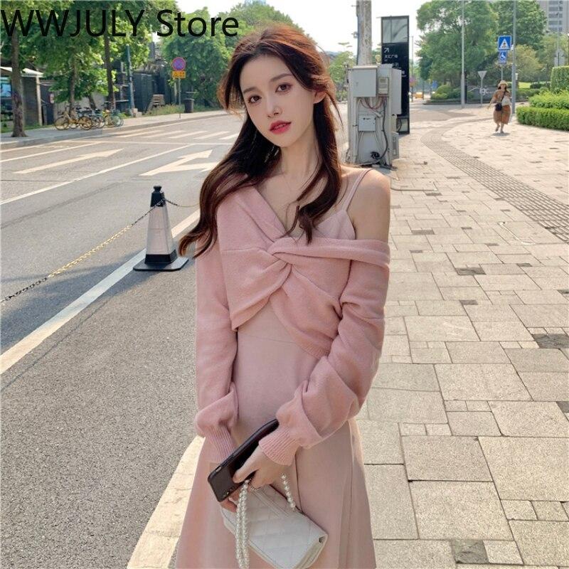 Kop Billigt Online Knitted 2 Piece Dress Set Women Casual Long Sleeve Sweater Midi Dress Solid 21 Winter Elegant One Piece Dress Korean Fashion Till Ett Lagt Pris Pa Joom Butik