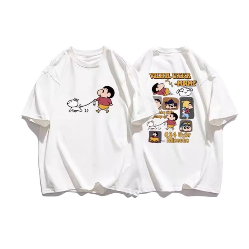 2026 Summer Comic Form Crayon Shin-chan Image 100% Cotton Printed Oversize Casual T-shirt Adult Children Parent-child Top y2k.