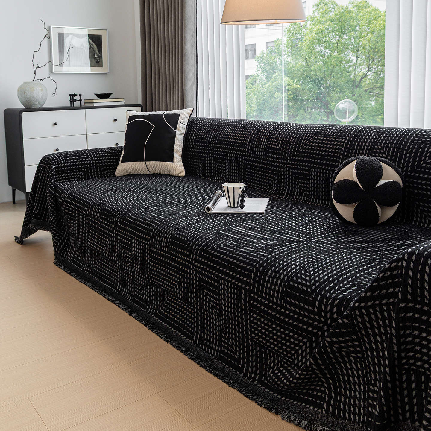 Chenille Solid Color Sofa Cover Simple Elegant Black Sofa Throw Slipcover 180*130cm [single seat without armrests]
