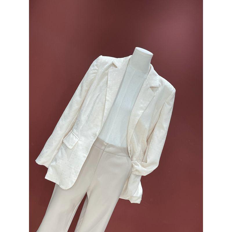 

Fall 2024 New Arrival French Style Elegance Fashion Jacquard Waist-Tight Suit Outwear Commuting Elegant Tops Women Beige White S