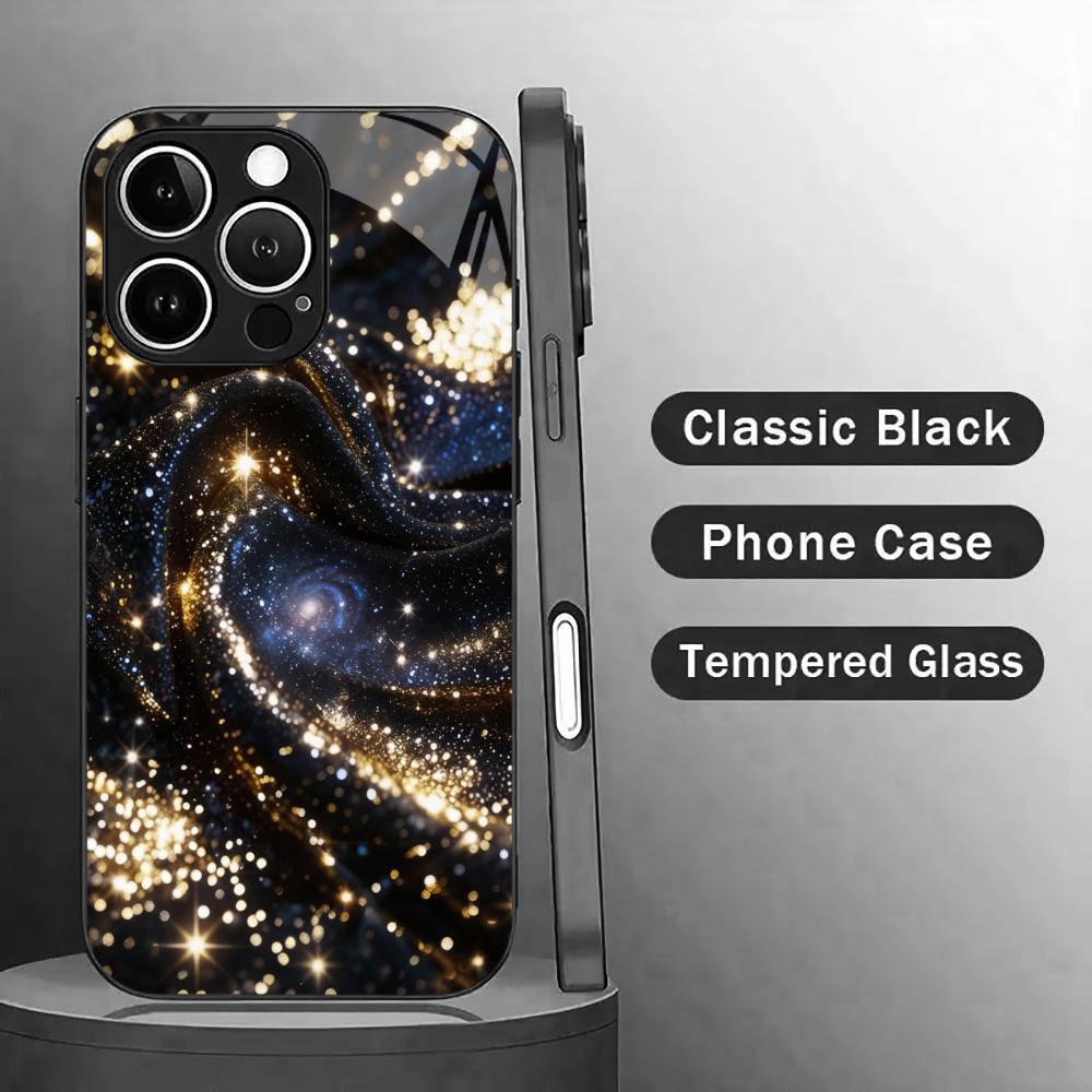 Black and gold nebula pattern phone case for glass for iphone 17 pro max for iPhone 17 16 15 14 13 12pm Pro Plus