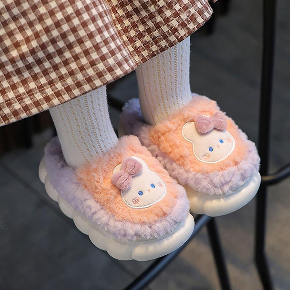 Rabbit/Bear Children's Cotton Slippers Plush Indoor Slippers High-quality Kids Furry Slippers