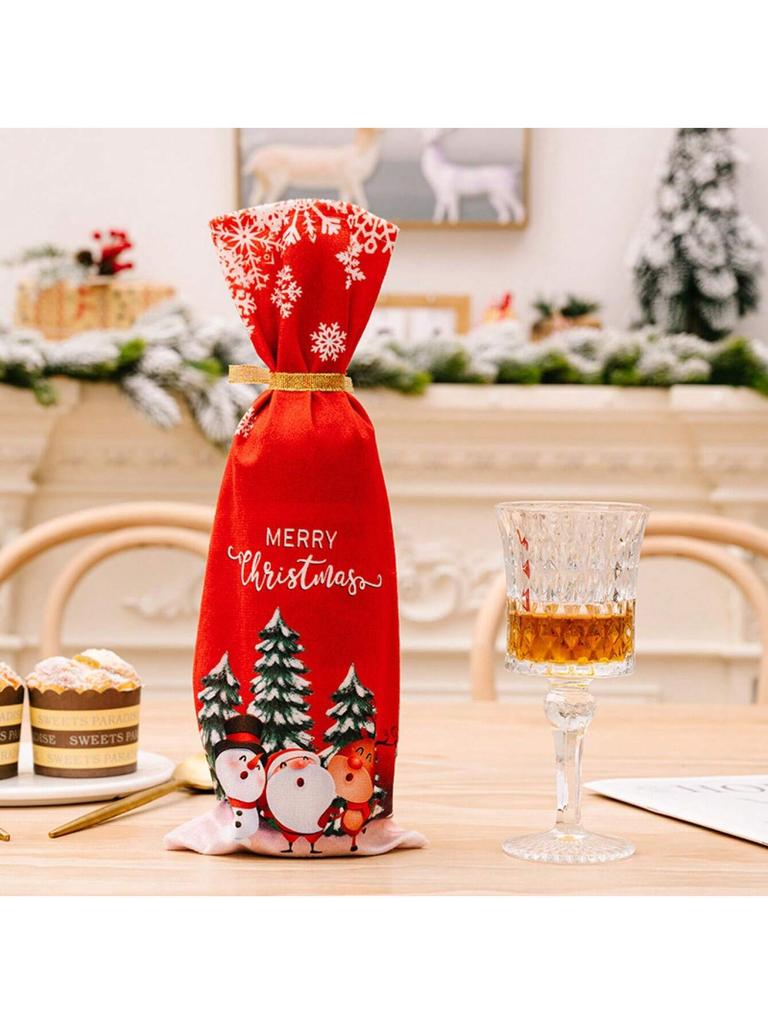 Christmas Elderly Red Wine Bottle Set Holiday Table Decoration for Restaurant Printed Wine Set