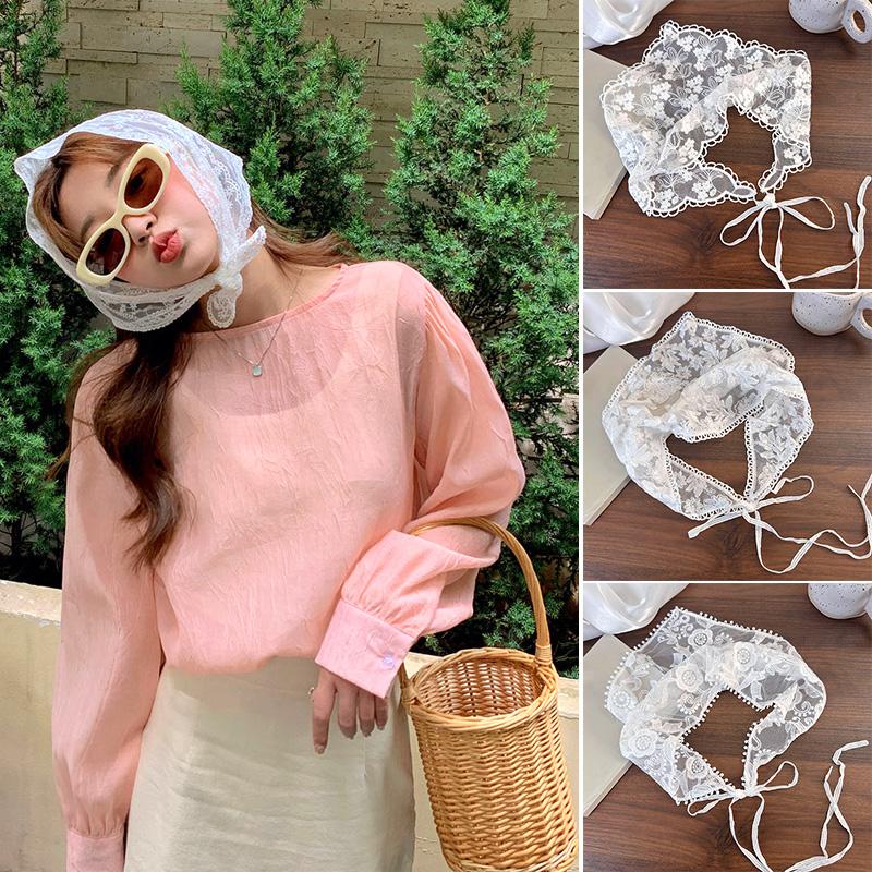 

Женская кружевная повязка на голову для отдыха, повязка на голову с белым цветком, треугольный шарф, тюрбан, аксессуары для волос