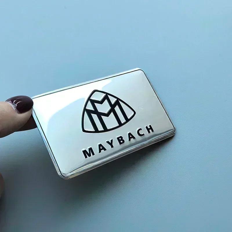 8x5cm Thin Aluminium Square Label Sticker Car Emblem for Mercedes Benz Maybach S450 S680 Engine Cover Badge Logo Black Silver NI6