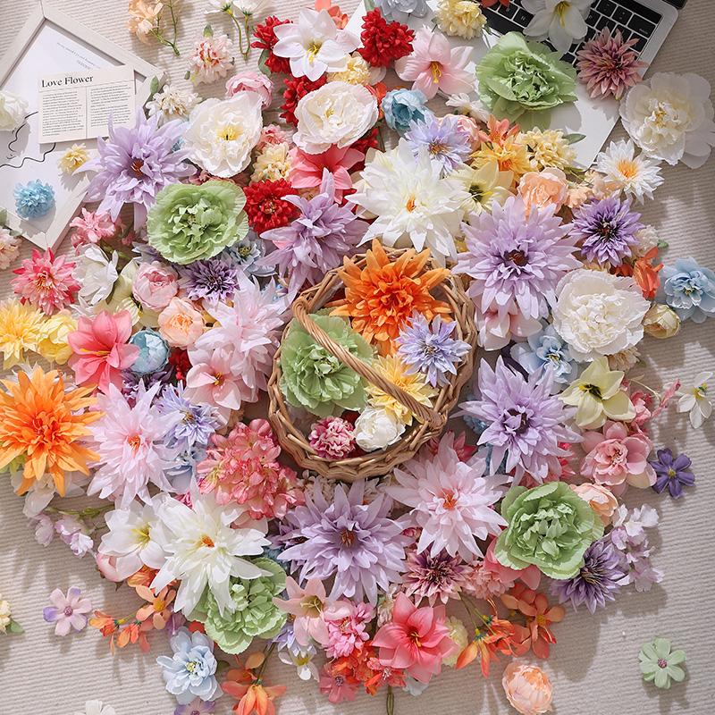 Random Style Color Artificial Flowers Head Mixed Fake Flower for Wedding Decoration Home Decor DIY Craft Wreath Gift Accessories