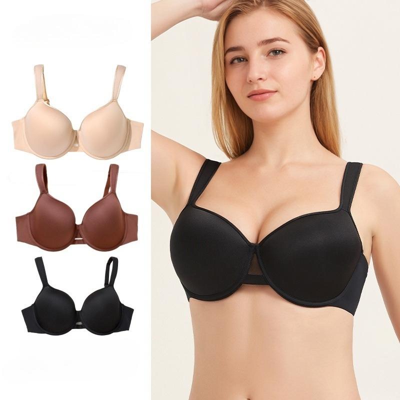 European and American Smooth Wide Shoulder Straps Full Cup Bra Comfortable Large Chest Small Anti-sagging Underwear
