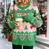 Women's Loose Fit Crewneck Christmas Snowflake Print Pullover Sweater Knit Top for Winter