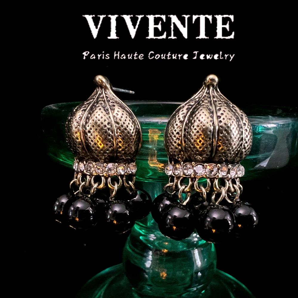 

Серьги-подвески French Crown Vintage из черного агата - Универсальные, высококлассный дизайн с кисточками с золотым покрытием чёрный