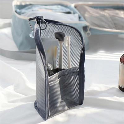 1 Stück faltbare Reißverschluss-Reise-Make-up-Pinseltasche Tragbare Netz-Kosmetiktasche Reise-Make-up-Tasche Zahnbürste Wasch-Organizer