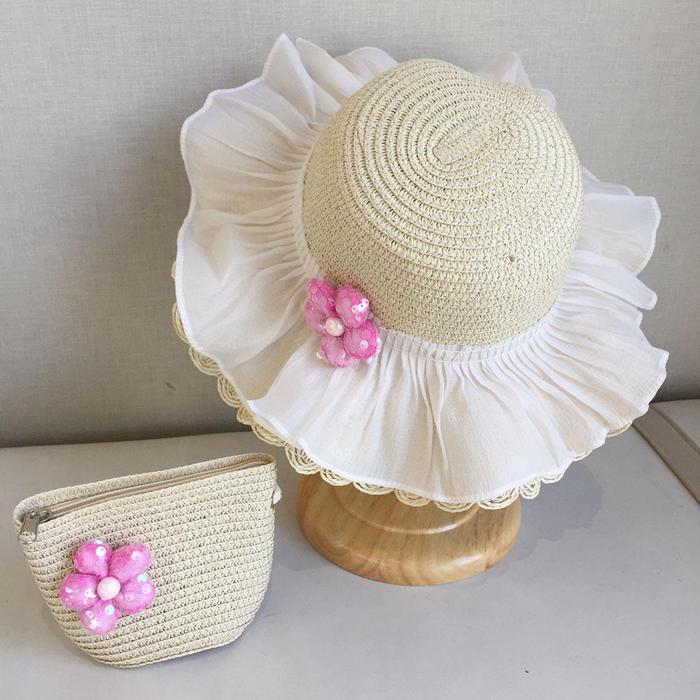 Girls Summer Straw Hat Wide Brim Sun Protection Fisherman Cap Princess Beach Vacation Sunshade Hat For Kids