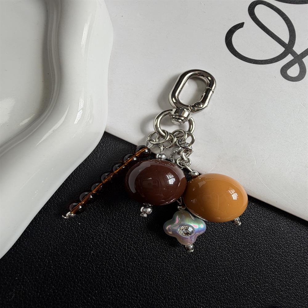 Niche Color Block Bead Pendant Keychain - Macaron Bag Charm