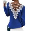 New Sexy Backless, Cut-out V-neck Pullover Long-sleeved Sweater with Lace and Sweater Patchwork for Women