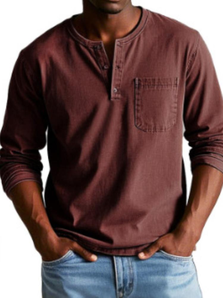 

Men s Long Sleeve Henley Shirt with Chest Pocket, Casual Blue Top, Stretch Comfort Fit 5XL червоний