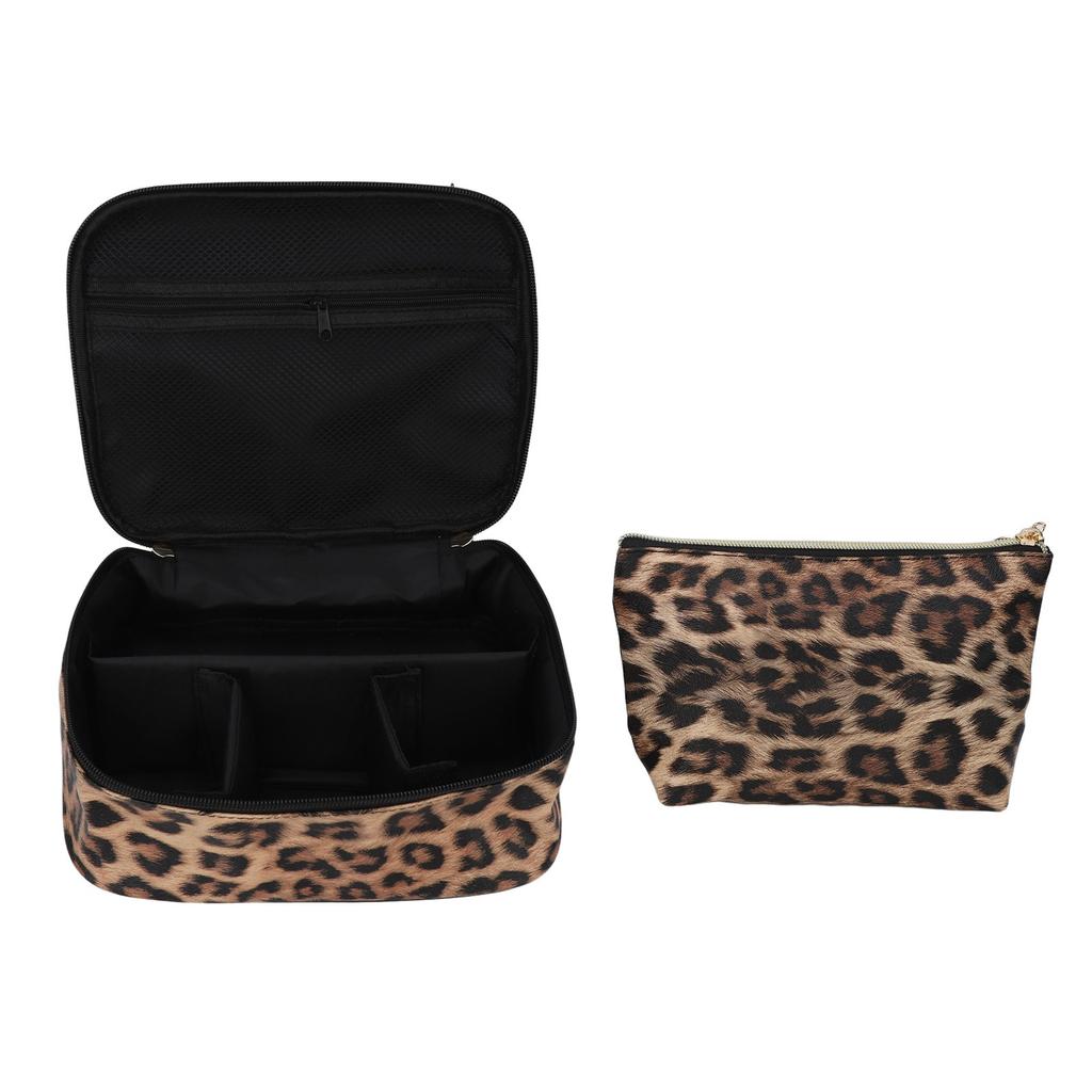 2pcs Leopard Print Makeup Bag Waterproof Multifunction Large Capacity Leopard Cosmetic Bag