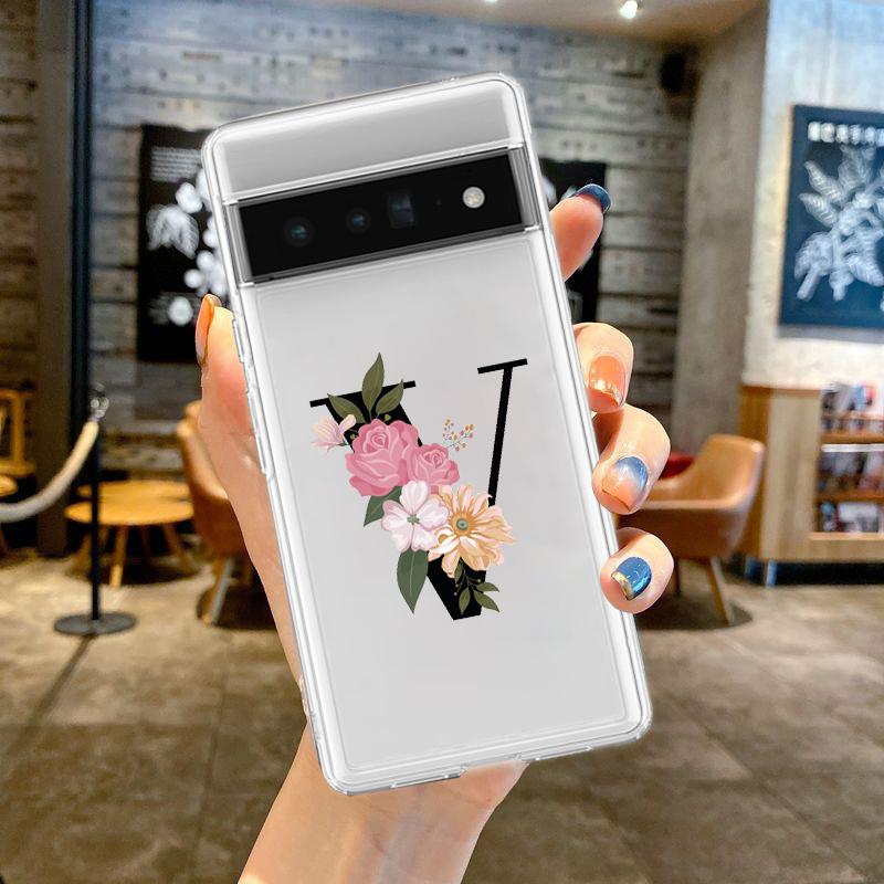 For Google Pixel 10 Pro 10A Phone Case Pixel 9 Pro XL Pixel 8 Pro 9A 8A 7A 7 6A 6 Pro Soft TPU Cover Flower Letters S