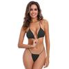 2025 European & American Solid Color Lace-Up Soft Cup Triangle Bikini