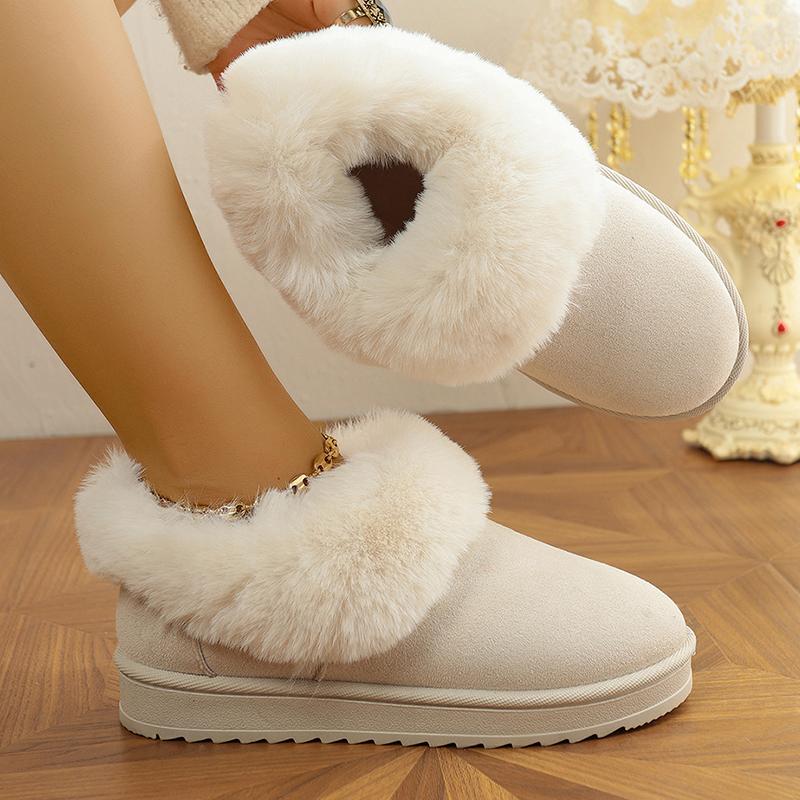 Fashion Comfort Thick Sole Non Slip Ankle Boots Women Faux Fur Thicken Plush Cotton Padded Shoes Plus Size Warm Platform Snow Boots