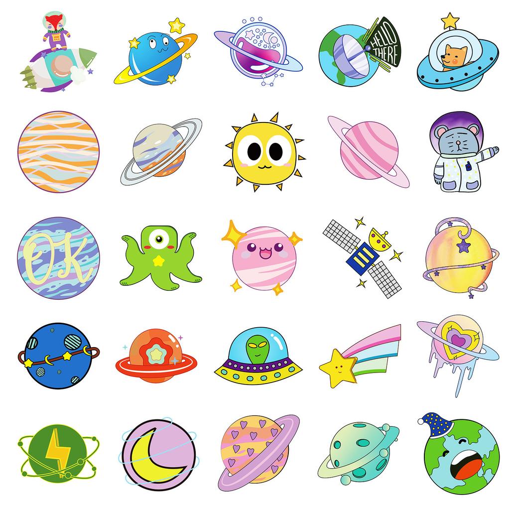 50 Kreative Kawaii Universum Planeten Serie Graffiti Aufkleber Katze Hase Nicht Wiederholende Aufkleber