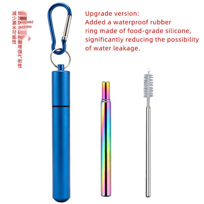 Telescopic Stainless Steel Straw Set with Aluminum Case, Round Bottom, Foldable, Colored, Customizable Logo