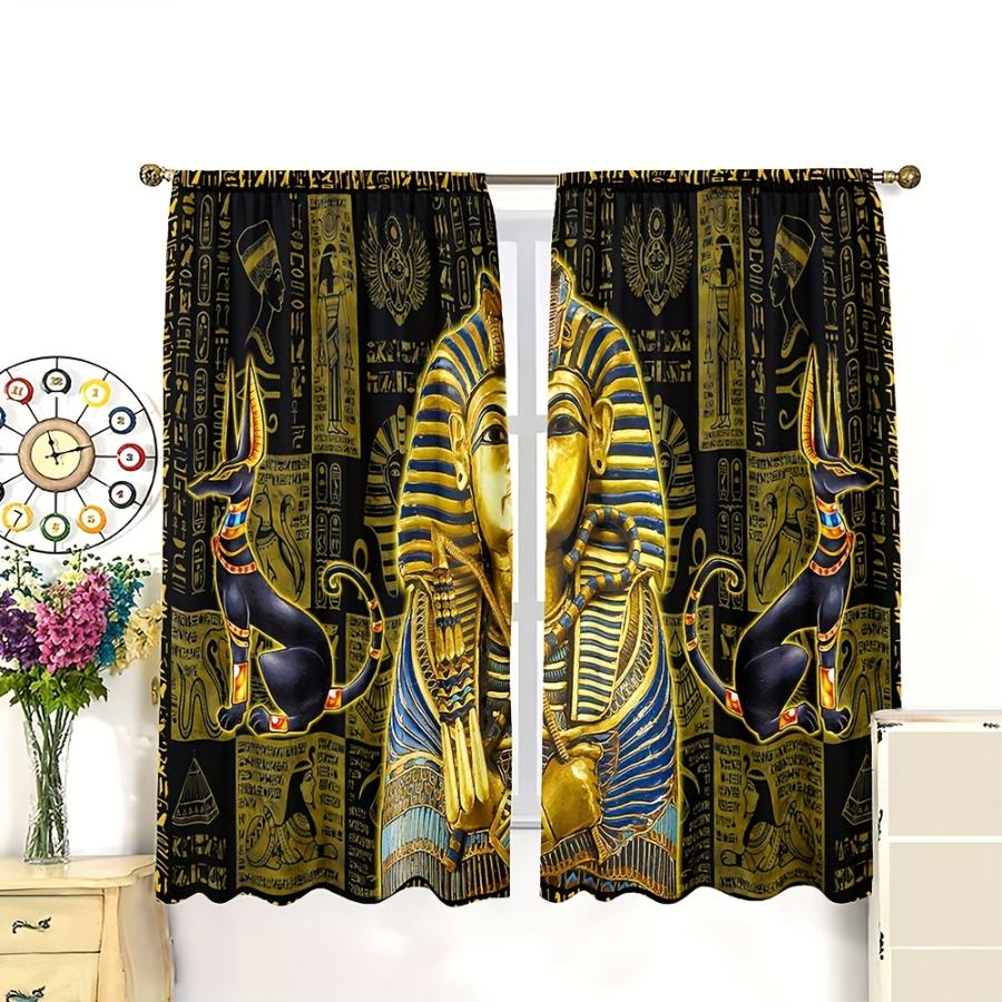 2PCS Digital Printed Curtains, Ancient Egyptian Pharaoh Historical, Modern Home Decor Style for Living Room Bedroom Decor