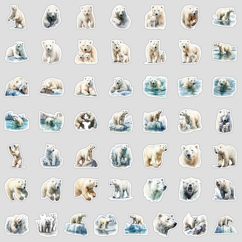 50 Cute Wind Polar Bear Graffiti Stickers Creative Animal Stickers Water Cup Computer Waterproof Decorative Stickers