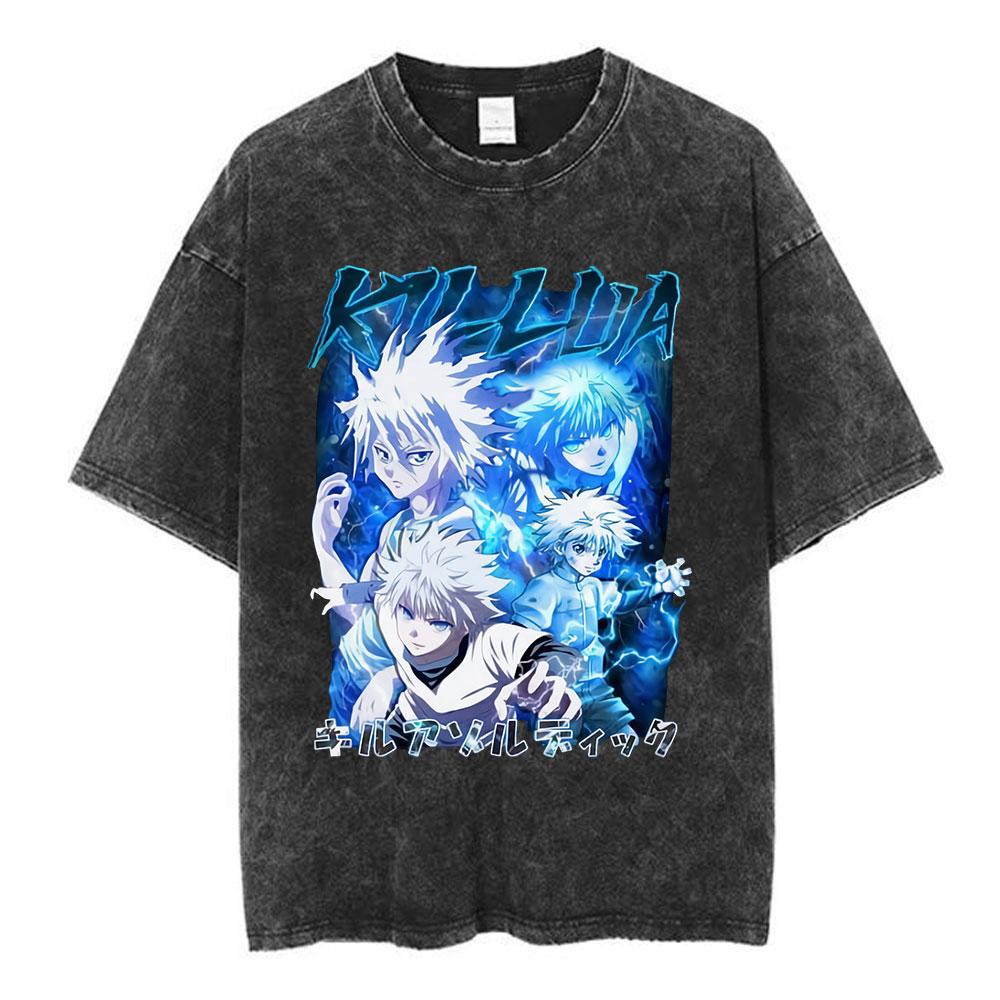 Vintage Washed Anime Hunter X Hunter T Shirt Spider Phantom Troupe Hisoka Chrollo Short Sleeve T-shirt Men Women T-shirts