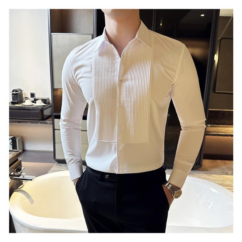 Heren Franse Textuur Slim Fit Lange Mouwen Formeel Smoking Dress Shirt