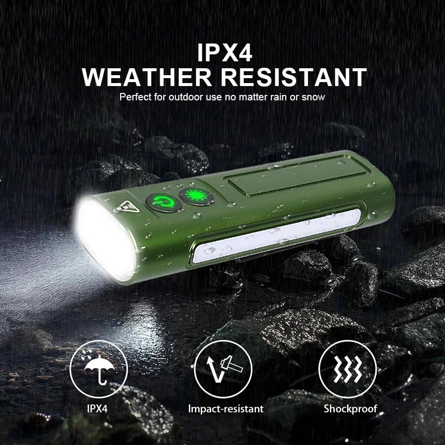 EDC Flat LED Flashlight USB Rechargeable with Green Lantern Outdoor Waterproof Lamp Side Lighting RGB Lights for Camping Hiking