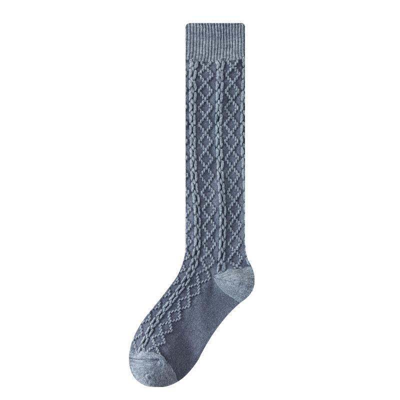 Female Autumn and Winter Retro All Match Pure Color Twist Calf Pile Socks