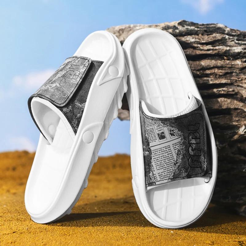 

Fashionable Men Anti Slip Sandals Wear-resistant EVA Thick Sole Comfortable Home Slippers Bathroom Shower Flip Flops Black White 39
