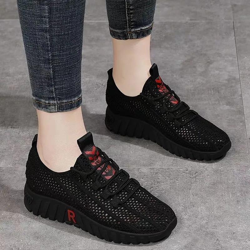 

WTEMPO женская летняя универсальная повседневная обувь на мягкой подошве с мягкой подошвой, однотонная легкая спортивная обувь на плоской подошве с дышащей сеткой 35 чёрный