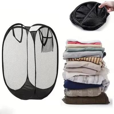 Portable Foldable Dirty Clothes Basket Mesh Breathable Clothes Storage Basket Large Capacity Easy Storage Laundry Basket