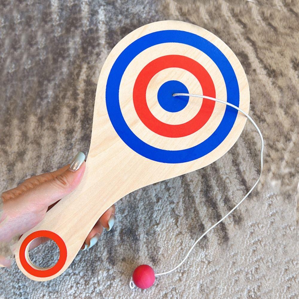 Jeu de balle sur ficelle élastique avec raquettes en bois Balle rouge Raquettes en bois avec balle Coordination œil-main