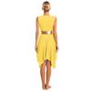 Womens Party Dance Dress V Neck Sleeveless Color Block Patchwork Irregular Hem Performance Outfit