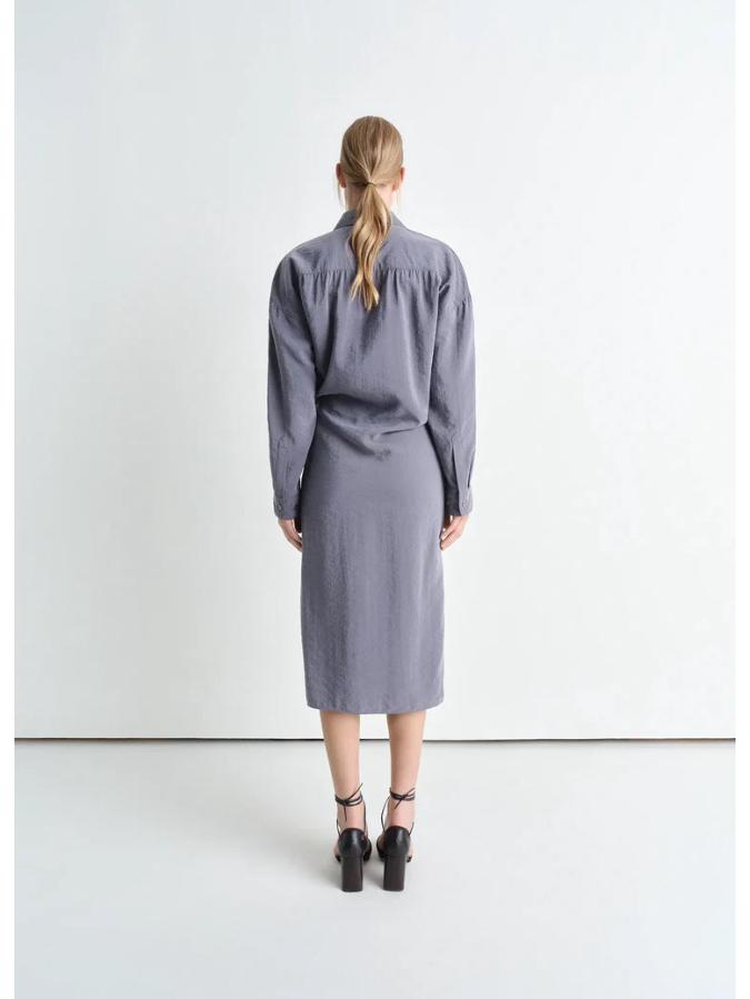 Aktuelles Lemire Frühjahrsankunft Lockerer Revers Diagonale Knöpfe Langarm Hemdblusenkleid für Damen