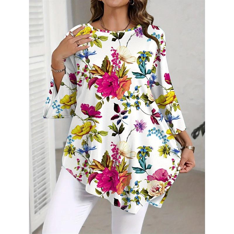 Elegant Tops for Plus Size Women - Round Neck Shirts with Low Perspective Feeling S