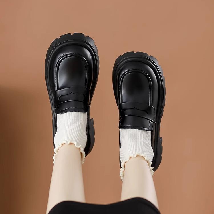 Weiche Leder Plateau Slipper Damen 2024 Frühling neu Ein-Pedal JK Einzelschuhe Shorty Le Erhöhung Britischer Stil kleine Lederschuhe