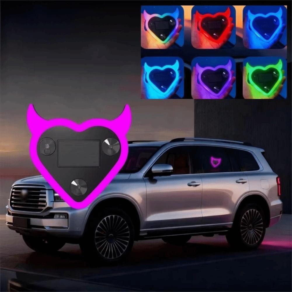 Suction Cup Solar Car Light Heart Shape Design Atmosphere Neon Light  Car Interior