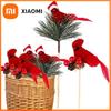 Xiaomi 1Pcs New Year Artificial Birds Red Clip-on Cardinals Feathered Bird Miniature Fake Birds Holiday Party Christmas Village Decor