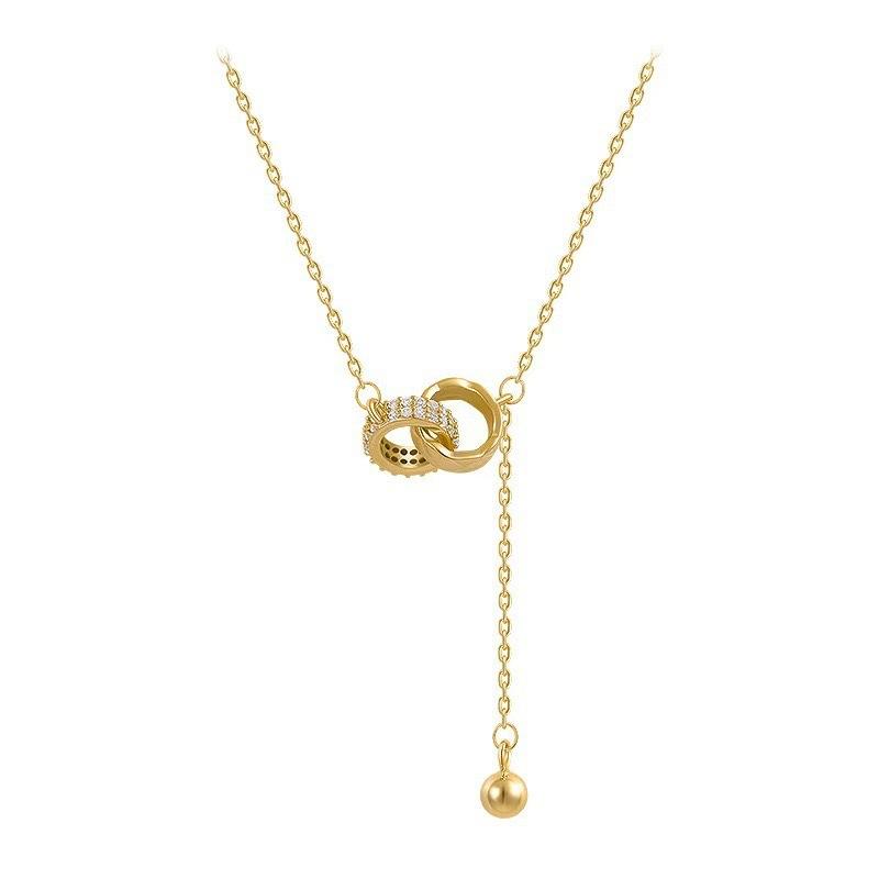 Interlocking Necklace Women's Double Ring Fringed Light Luxury Ins Temperament Fashion Trend Micro-inlaid Pendant