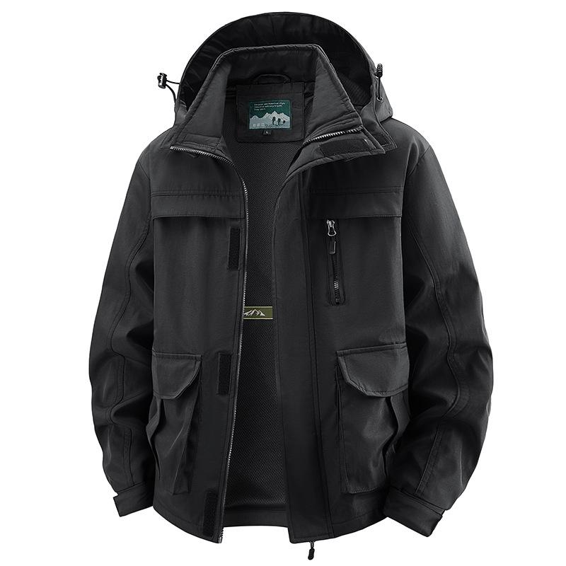 Men s Outdoor Windproof Jacket With Multiple Pockets, Workwear, Fashionable And Versatile Jacket 2XL чёрный
