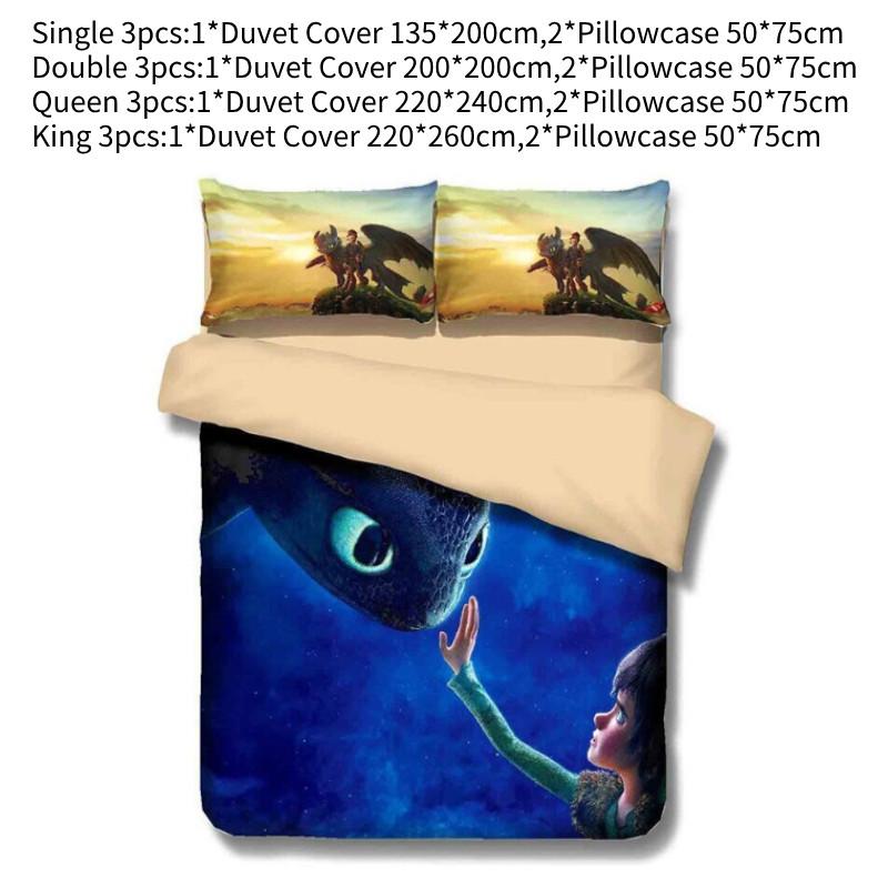 Cozy 3 Piece Digital Printed 3d Bedding Set Featuring Cartoon Characters Design Single