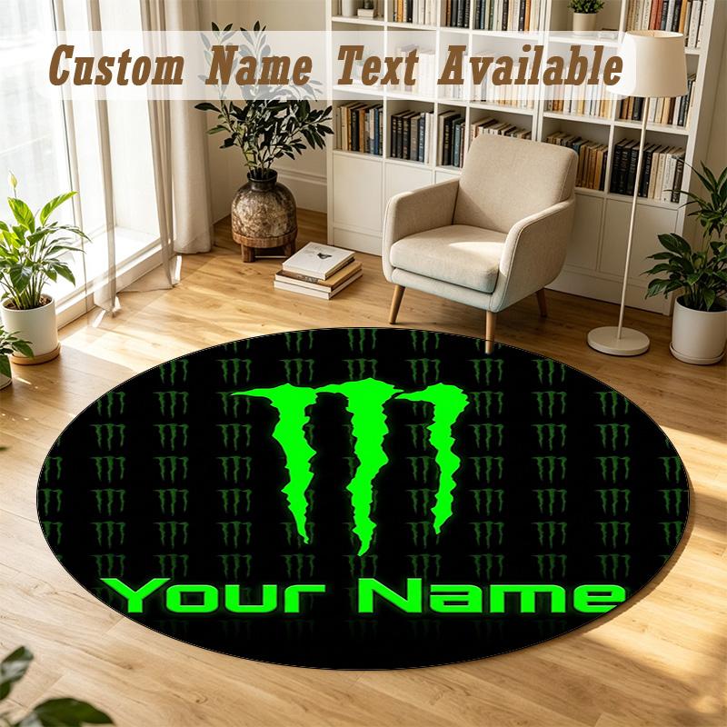 Round Rug Custom NameMonster Energy Pattern Non Slip Carpet Home Floor Decor