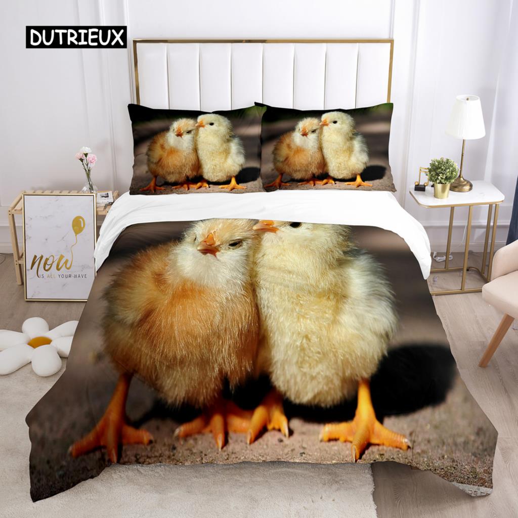 Kylling Dynetrekksett Gårdsdyr Dynetrekk Liten Kylling Enkelt Sengetøy for Gutt Jente Mikrofiber 2/3 stk Dyne Trekk