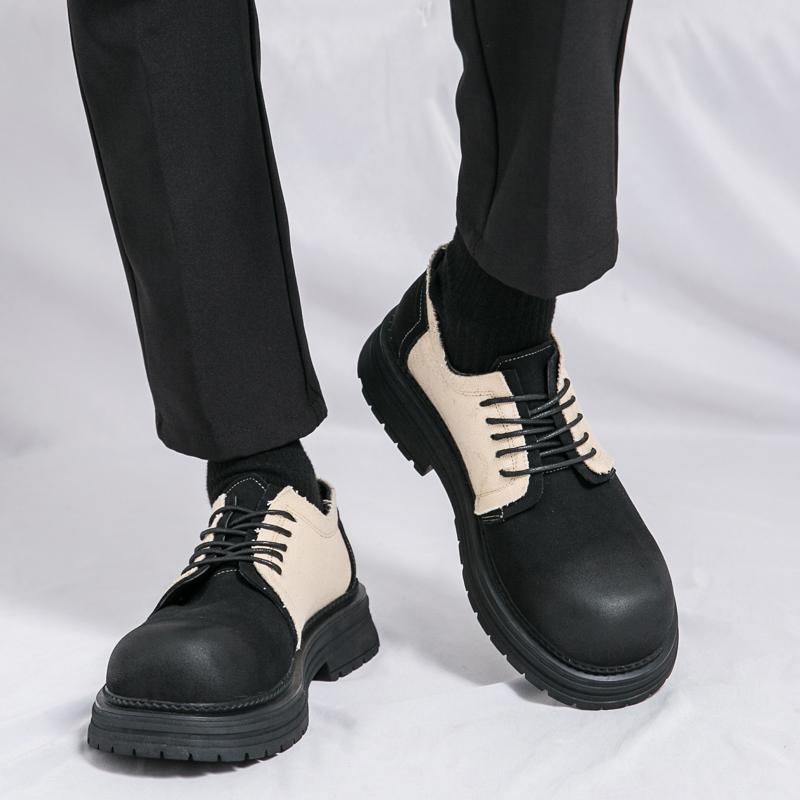 Fashion Men Leather Round Toe Shoes Chunky Platform Classic Retro Work Shoes Comfortable Fashion Business Oxfords Casual Walking Shoes