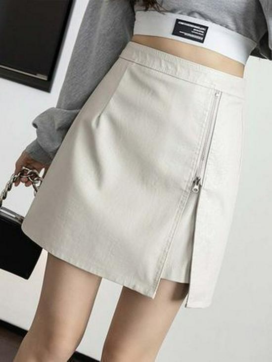 Dámská midi sukně s vysokým pasem z PU kůže s rozparkem - Móda podzim/zima 2023, A-line bodycon design