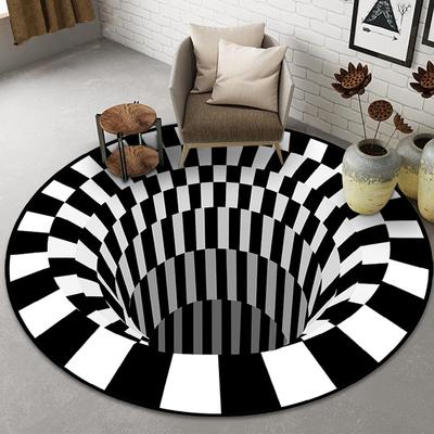 3D Round Carpets for Living Room Simple Black&White 3D Stereo Vision Carpet Area Rugs Geometric Anti-Skid Home Bedroom Floor Mat